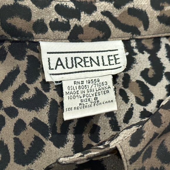 Vnitage Lauren Lee Womens Sz 8 Short Sleeve animal print Button Up career Blouse - Picture 3 of 8